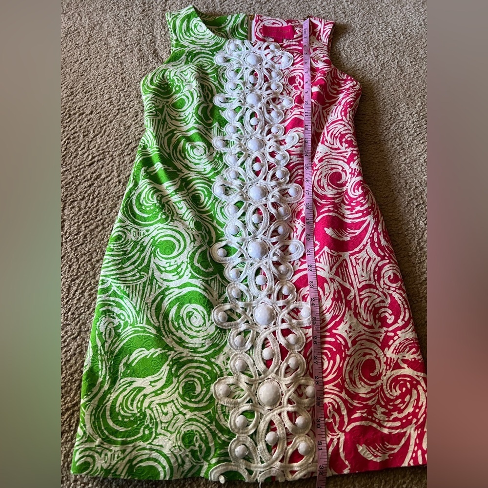 Lilly Pulitzer Jubilee Flam Alama Shift Dress 2 Daiquiri Pink/Green Pocket Bead - Picture 13 of 13